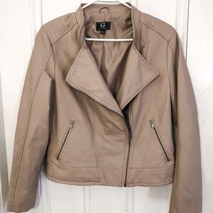 G by Giuliana Cream Tan Vegan Leather Moto Jacket